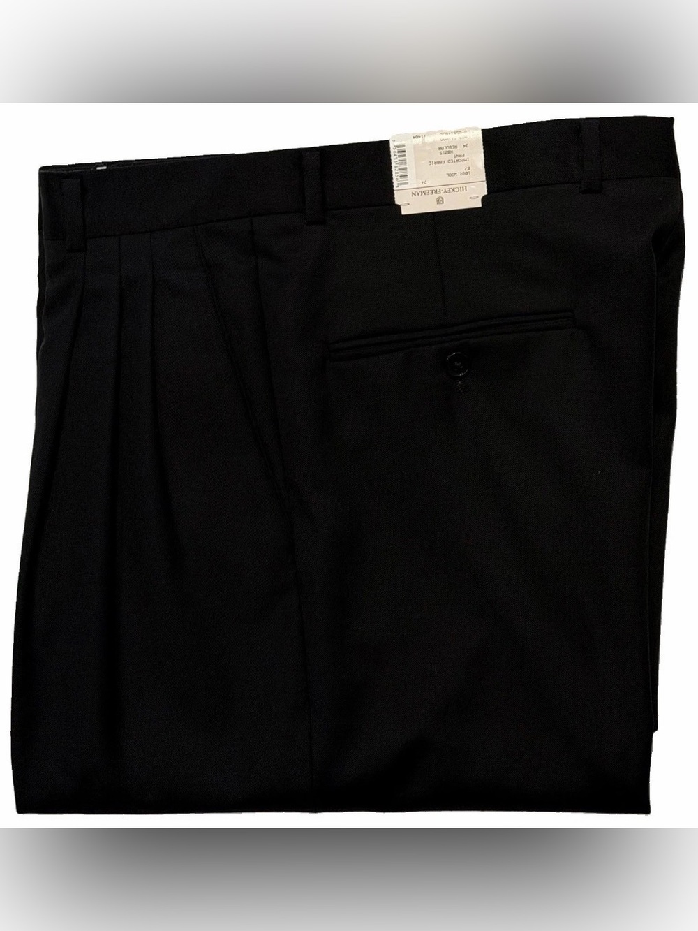 $450 NEW HICKEY FREEMAN PANTS 34 BLACK GABARDINE WOOL 3 PLEATS
